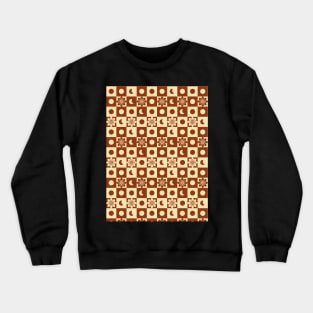 Celestial Retro Checkered Pattern in Brown and Peach Crewneck Sweatshirt